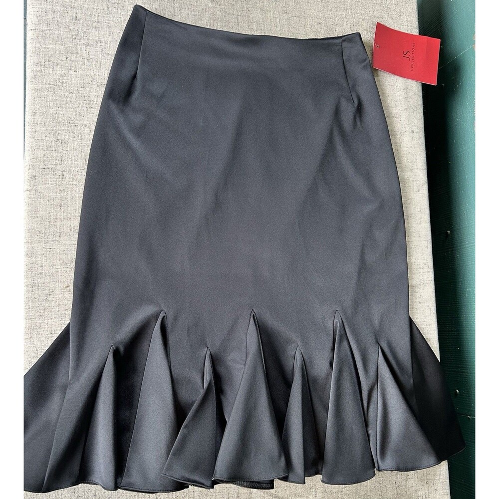 NWT JS Collections Black Satin Mermaid Godet Pleat Skirt Office Siren Goth Sz 4